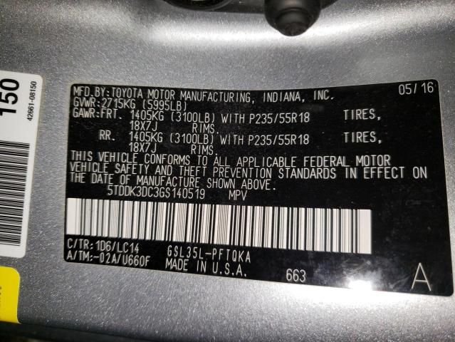 Photo 10 from auction – 2016 TOYOTA SIENNA XLE with VIN 5TDDK3DC3GS140519