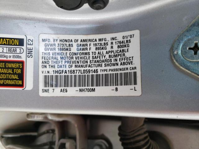Photo 10 from auction – 2007 HONDA CIVIC EX with VIN 1HGFA16877L059146
