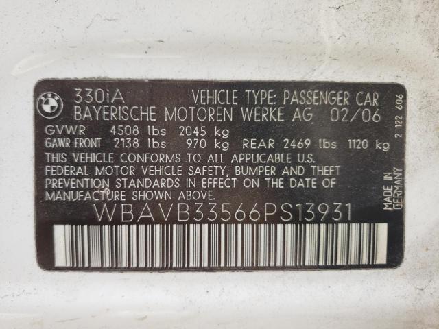 Photo 10 from auction – 2006 BMW 330I with VIN WBAVB33566PS13931