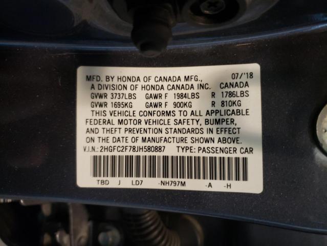 Photo 10 from auction – 2018 HONDA CIVIC EX with VIN 2HGFC2F78JH580887