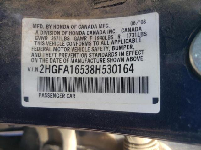Photo 10 from auction – 2008 HONDA CIVIC LX with VIN 2HGFA16538H530164