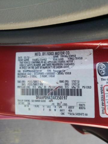 Photo 10 from auction – 2010 FORD FUSION SE with VIN 3FAHP0HA2AR350197