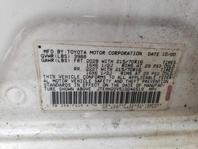 Photo 10 from auction – 2001 TOYOTA RAV4 with VIN JTEHH20V510046519