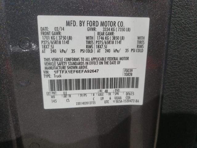 Foto 10 de la subasta – 2014 FORD F150 SUPER con VIN 1FTFX1EF6EFA92647