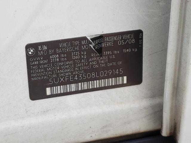 Photo 10 from auction – 2008 BMW X5 3.0I with VIN 5UXFE43508L029145
