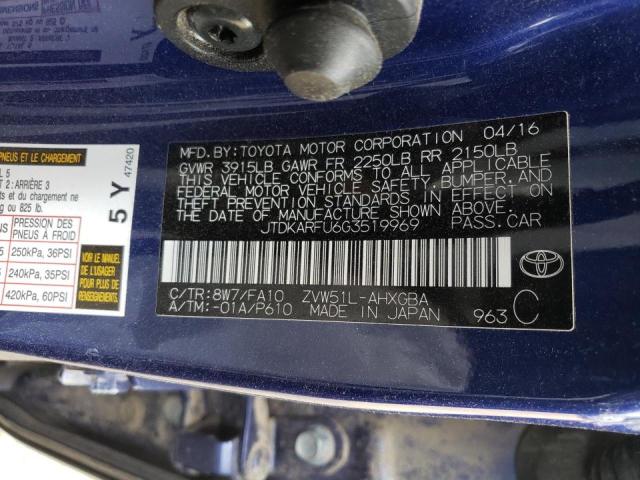 Photo 10 from auction – 2016 TOYOTA PRIUS with VIN JTDKARFU6G3519969