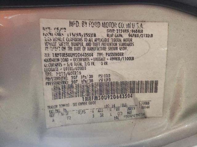 Photo 10 from auction – 2002 MERCURY SABLE GS with VIN 1MEFM50U92G643504