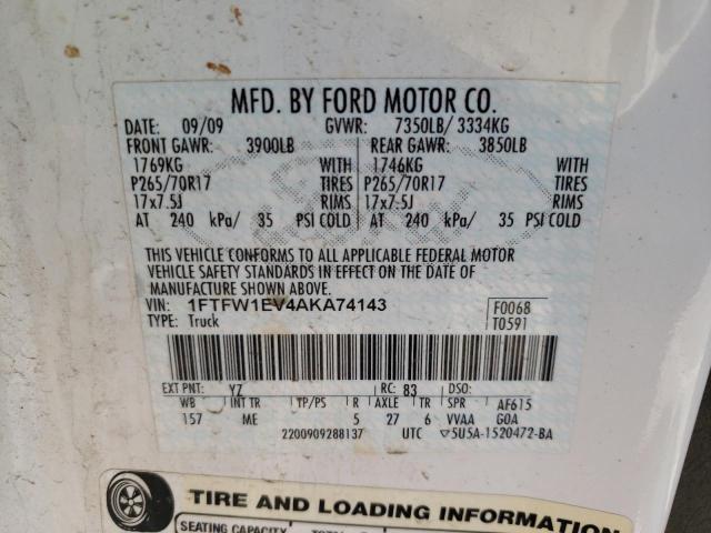 Photo 10 from auction – 2010 FORD F150 SUPER with VIN 1FTFW1EV4AKA74143