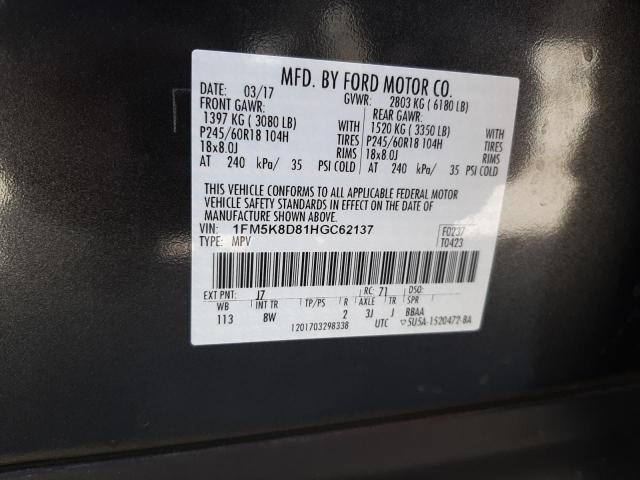 Photo 10 from auction – 2017 FORD EXPLORER X with VIN 1FM5K8D81HGC62137