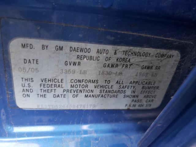 Photo 10 from auction – 2005 CHEVROLET AVEO BASE with VIN KL1TD52645B478179