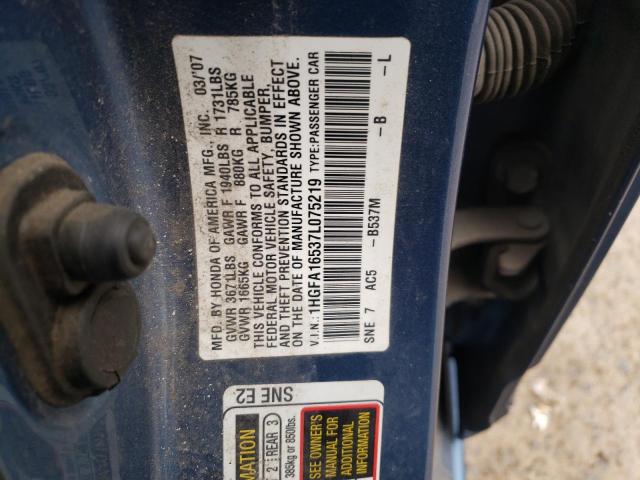 Photo 10 from auction – 2007 HONDA CIVIC LX with VIN 1HGFA16537L075219
