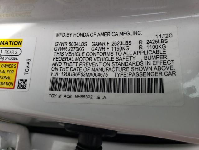 Photo 10 from auction – 2021 ACURA TLX TECH A with VIN 19UUB6F53MA004675