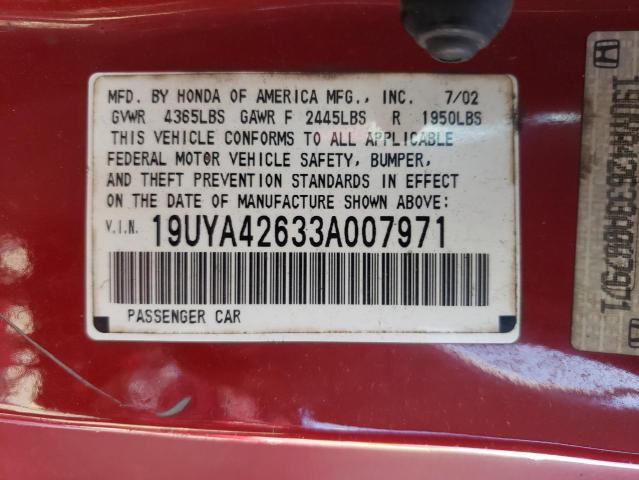 Photo 10 from auction – 2003 ACURA 3.2CL TYPE with VIN 19UYA42633A007971
