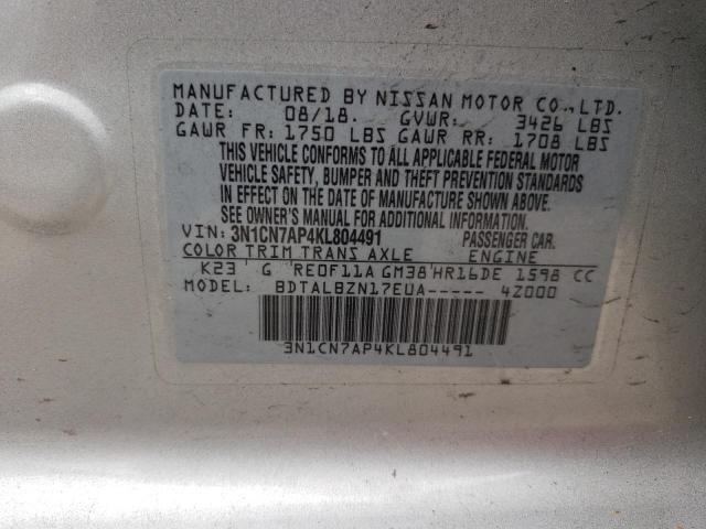 Photo 10 from auction – 2019 NISSAN VERSA S with VIN 3N1CN7AP4KL804491