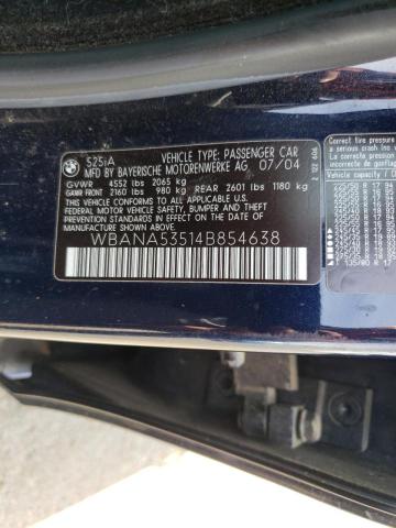 Photo 10 from auction – 2004 BMW 525 I with VIN WBANA53514B854638