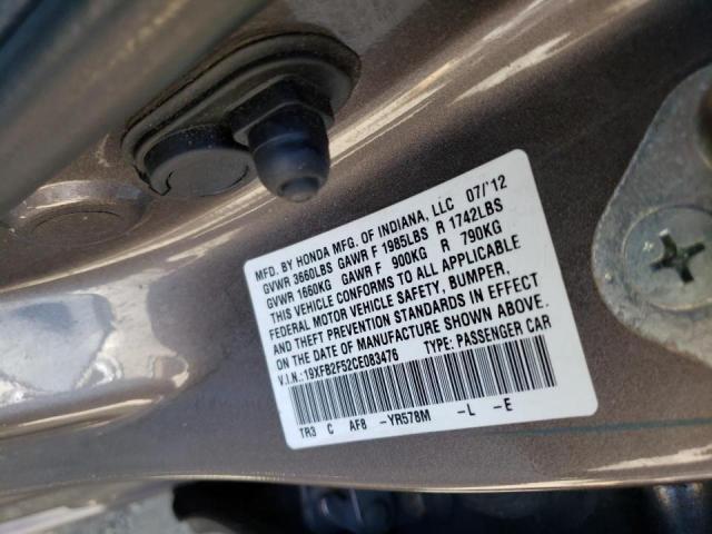 Photo 10 from auction – 2012 HONDA CIVIC LX with VIN 19XFB2F52CE083476