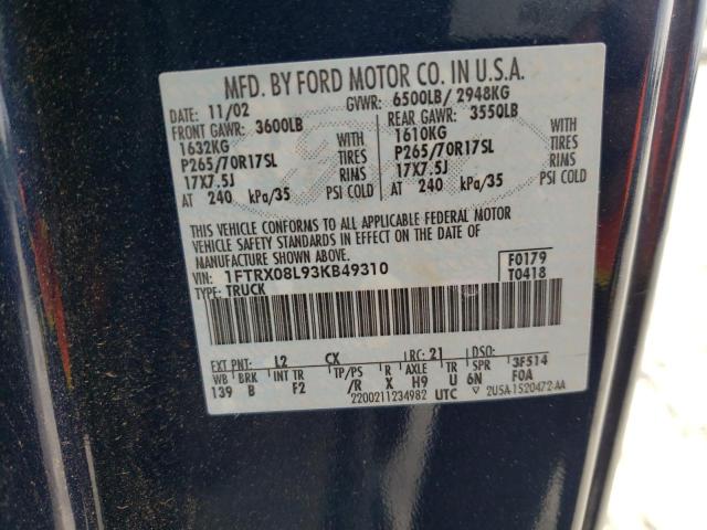 Photo 10 from auction – 2003 FORD F150 with VIN 1FTRX08L93KB49310