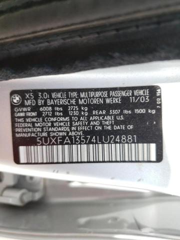 Zdjęcie 10 z aukcji – 2004 BMW X5 3.0I z VIN 5UXFA13574LU24881