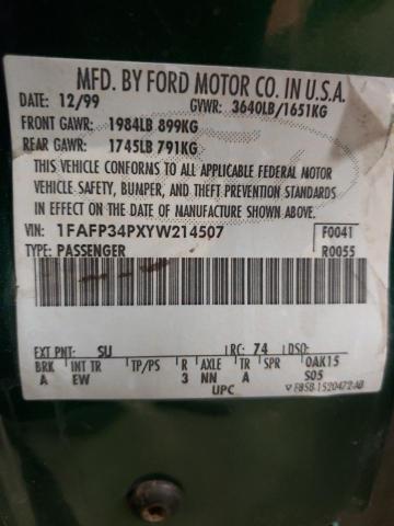 Photo 10 from auction – 2000 FORD FOCUS SE with VIN 1FAFP34PXYW214507