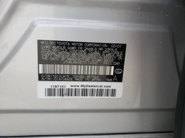 Photo 10 from auction – 2007 LEXUS ES 350 with VIN JTHBJ46G872114343
