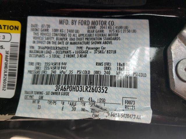 Photo 10 from auction – 2020 FORD FUSION SE with VIN 3FA6P0HD3LR260352