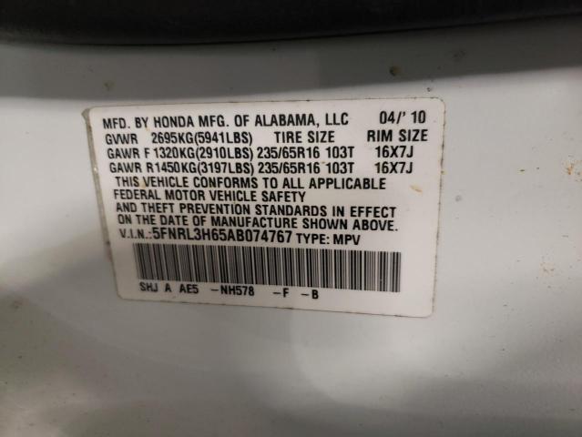 Photo 10 from auction – 2010 HONDA ODYSSEY EX with VIN 5FNRL3H65AB074767