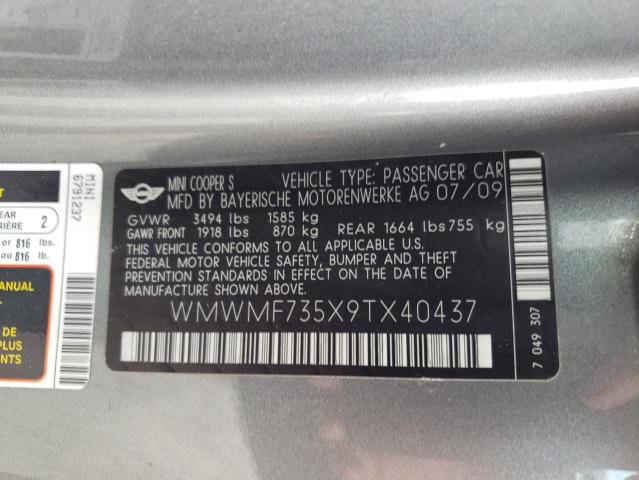 Photo 10 from auction – 2009 MINI COOPER S with VIN WMWMF735X9TX40437
