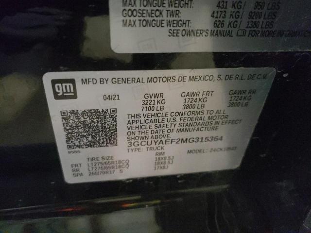 Photo 10 from auction – 2021 CHEVROLET SILVERADO with VIN 3GCUYAEF2MG315364