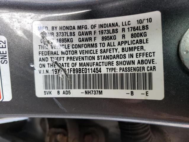 Photo 10 from auction – 2011 HONDA CIVIC EX with VIN 19XFA1F89BE011454