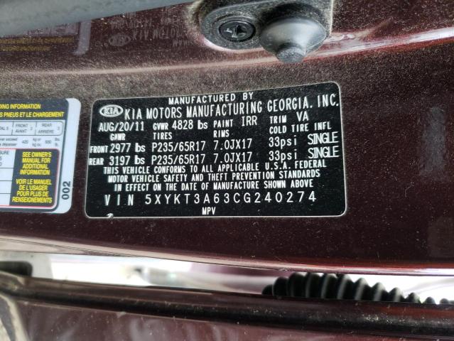 Photo 10 from auction – 2012 KIA SORENTO BA with VIN 5XYKT3A63CG240274