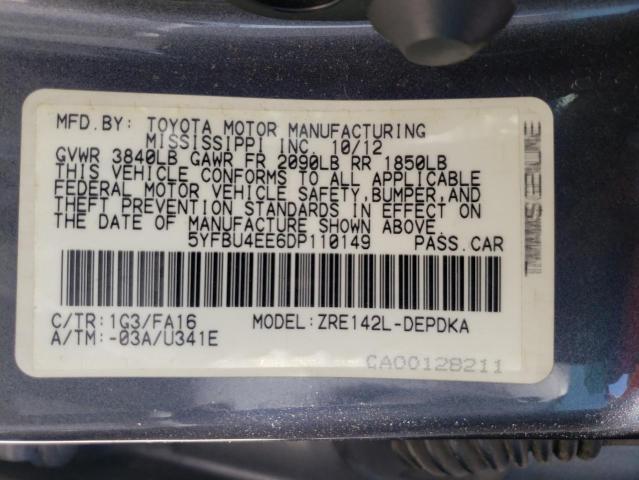 Photo 10 from auction – 2013 TOYOTA COROLLA BA with VIN 5YFBU4EE6DP110149