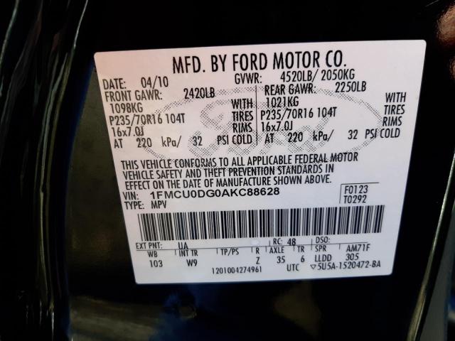 Photo 10 from auction – 2010 FORD ESCAPE XLT with VIN 1FMCU0DG0AKC88628
