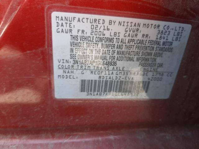 Photo 10 from auction – 2016 NISSAN SENTRA S with VIN 3N1AB7AP1GL648935