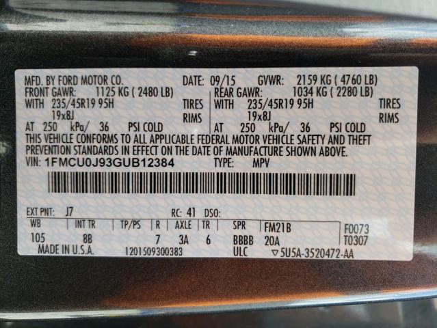 Photo 10 from auction – 2016 FORD ESCAPE TIT with VIN 1FMCU0J93GUB12384