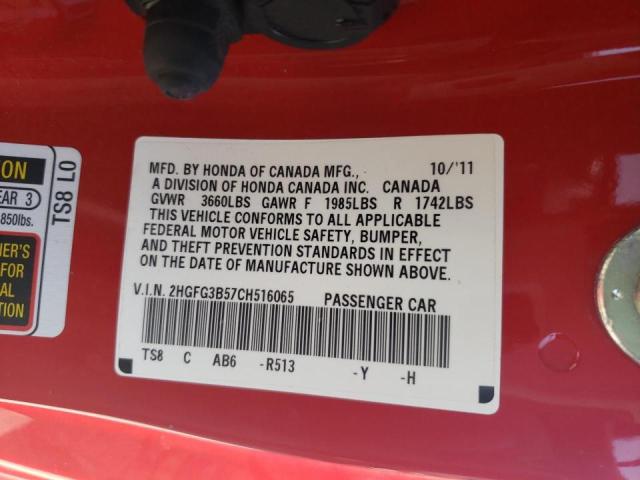 Photo 10 from auction – 2012 HONDA CIVIC LX with VIN 2HGFG3B57CH516065
