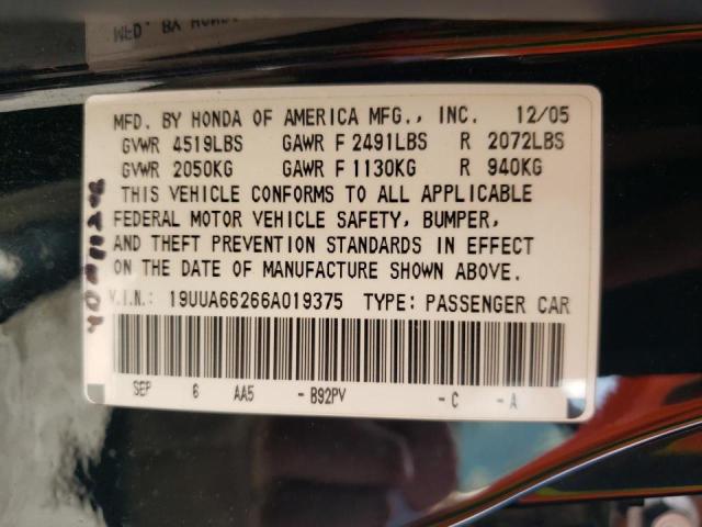 Photo 10 from auction – 2006 ACURA 3.2TL with VIN 19UUA66266A019375