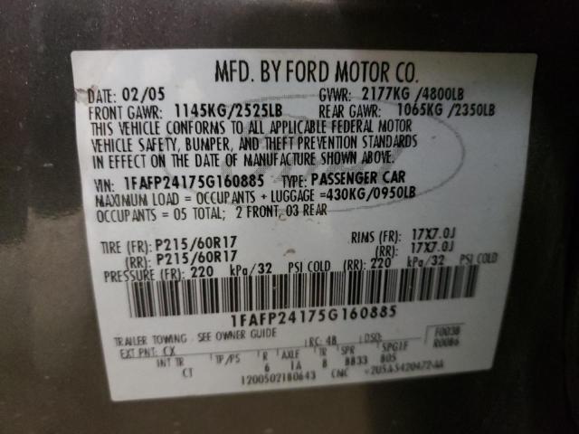 Photo 10 from auction – 2005 FORD FIVE HUNDR with VIN 1FAFP24175G160885