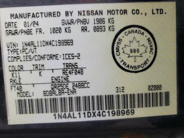 Photo 10 from auction – 2004 NISSAN ALTIMA BAS with VIN 1N4AL11DX4C198969
