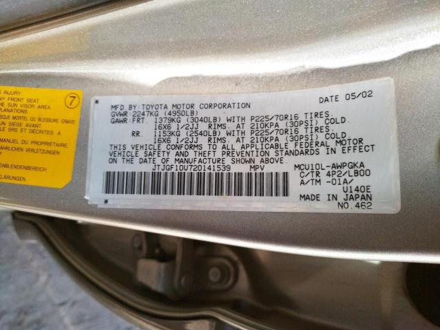 Photo 10 from auction – 2002 LEXUS RX 300 with VIN JTJGF10U720141539
