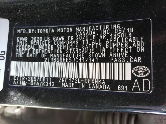Photo 10 from auction – 2018 TOYOTA COROLLA L with VIN 2T1BURHE5JC112141