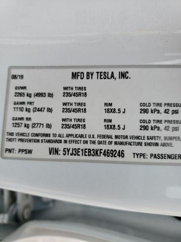 Photo 10 from auction – 2019 TESLA MODEL 3 with VIN 5YJ3E1EB3KF469246