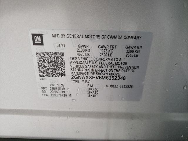 Photo 10 from auction – 2021 CHEVROLET EQUINOX PR with VIN 2GNAXXEV6M6152348