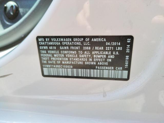 Photo 10 from auction – 2014 VOLKSWAGEN PASSAT SE with VIN 1VWBT7A35EC103029
