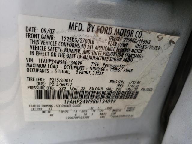 Photo 10 from auction – 2008 FORD TAURUS SEL with VIN 1FAHP24W98G134099