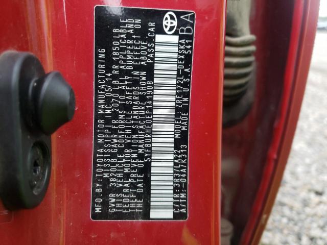 Photo 10 from auction – 2014 TOYOTA COROLLA L with VIN 5YFBURHE0EP141908