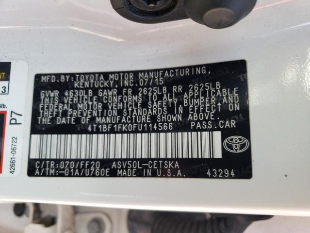 Photo 10 from auction – 2015 TOYOTA CAMRY LE with VIN 4T1BF1FK0FU114566