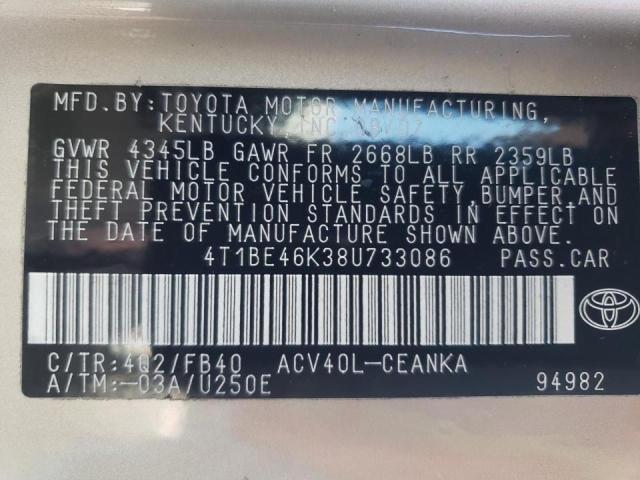 Photo 10 from auction – 2008 TOYOTA CAMRY CE with VIN 4T1BE46K38U733086
