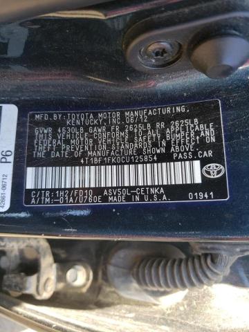 Photo 10 from auction – 2012 TOYOTA CAMRY BASE with VIN 4T1BF1FK0CU125854