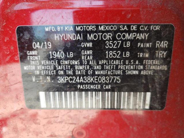 Photo 10 from auction – 2019 HYUNDAI ACCENT SE with VIN 3KPC24A38KE083775
