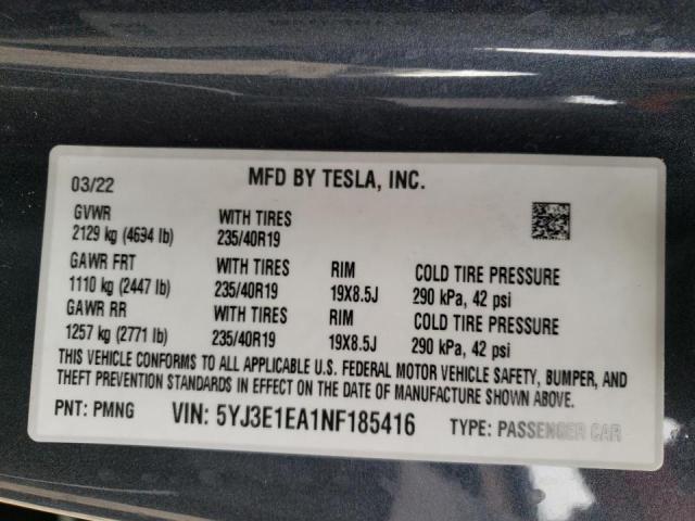 Photo 10 from auction – 2022 TESLA MODEL 3 with VIN 5YJ3E1EA1NF185416